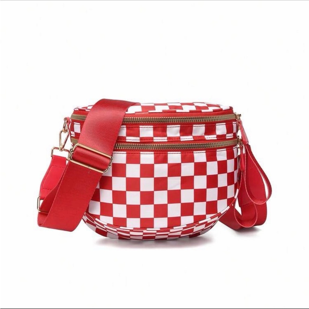 Red Checkerboard Crossbody Bag - Stylish Women’s Shoulder Bag